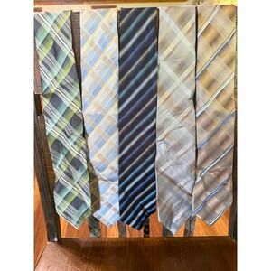 Kenneth Cole Reaction Mens Silk Tie Lot 5pc Plaid Striped Navy Tan Neckties
